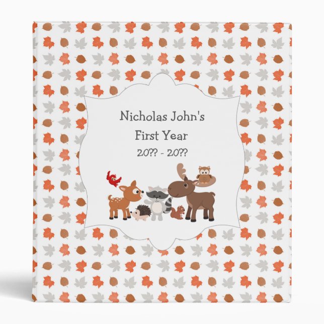 Woodland Animal baby's first year scrapbook album Binder (Front)