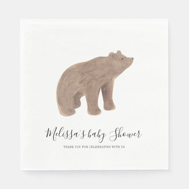 Woodland Animal Bear Baby Shower Paper Napkins (Front)