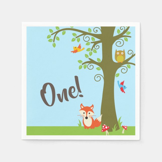 Woodland Animal Birthday Cute Kids Forest Friends Napkins (Front)