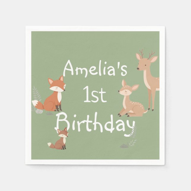  Woodland Animal Birthday Party  Napkins (Front)