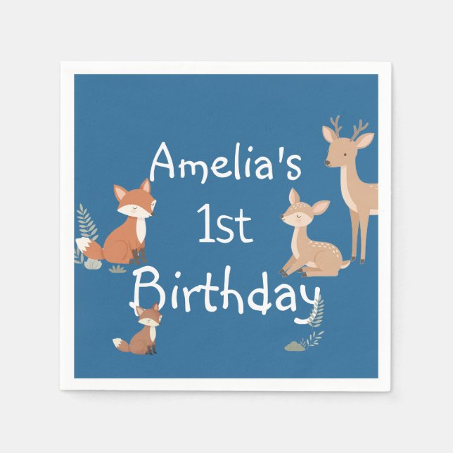  Woodland Animal Birthday Party  Napkins (Front)