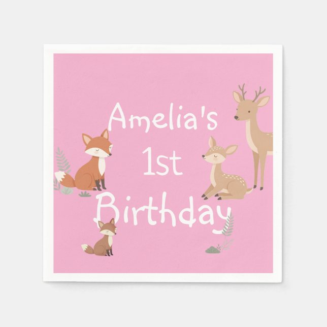  Woodland Animal Birthday Party  Napkins (Front)