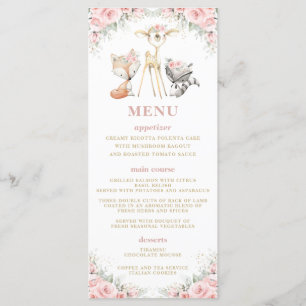 Woodland Animal Blush Pink Floral Baby Shower Menu