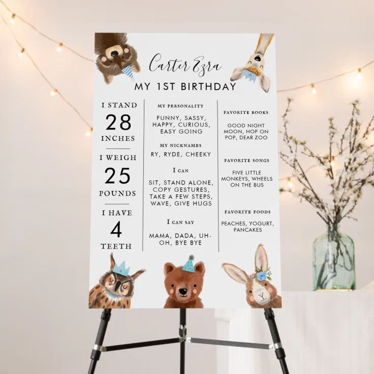 Woodland Animal Boy First Birthday Milestone Board | Zazzle Woodland Animal Boy First Birthday Milestone Board | Zazzle