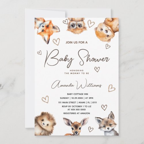 Woodland Animal Boy Girl Baby Shower Invitation