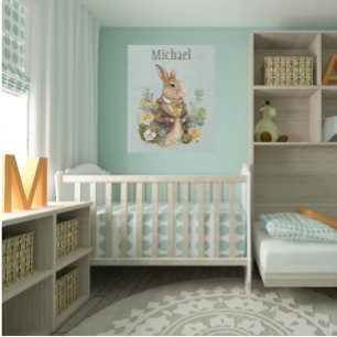 Woodland Animal Bunny Rabbit Nursery Name Faux Canvas Print