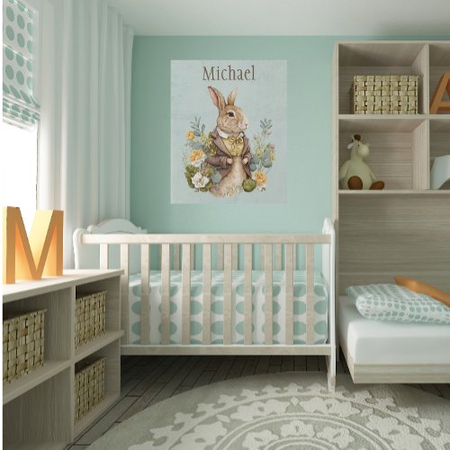 Woodland Animal Bunny Rabbit Nursery Name Faux Canvas Print