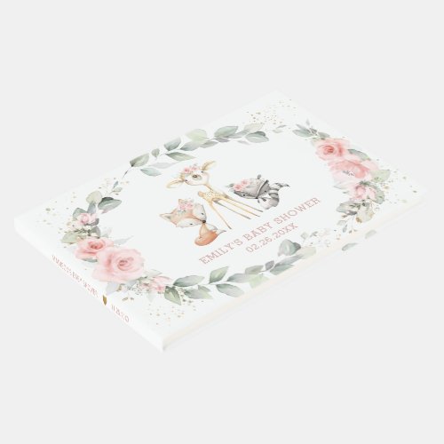 Woodland Animal Chic Blush Pink Floral Baby Shower Guest Book
