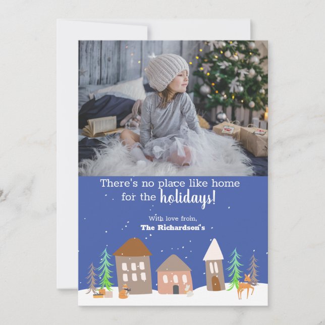 Woodland Animal Christmas House In The Snow Photo Holiday Card (Front)