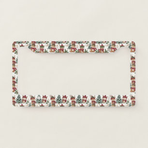 Woodland Animal Christmas Pattern with Fox & Owl License Plate Frame
