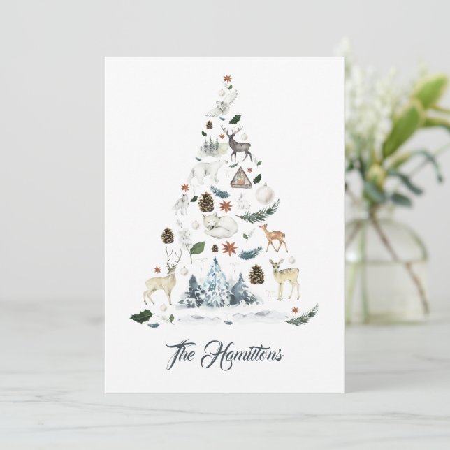 Woodland Animal Christmas Tree card (Standing Front)