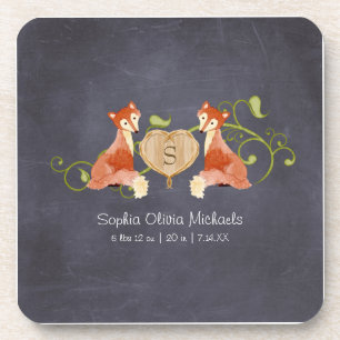 Woodland Animal Creatures, Fox n Vines Newborn Beverage Coaster