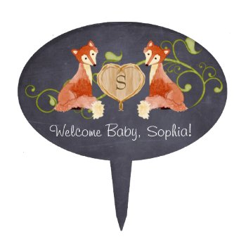 Woodland Animal Creatures  Fox N Vines Newborn Cake Topper by ModernStylePaperie at Zazzle