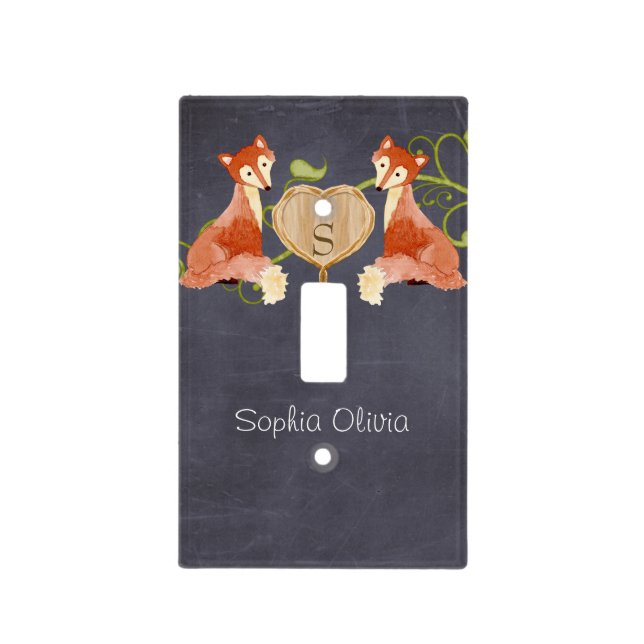 Woodland Animal Creatures, Fox n Vines Newborn Light Switch Cover (Front)