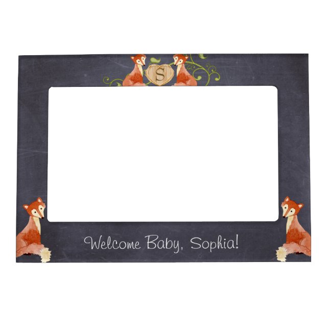 Woodland Animal Creatures, Fox n Vines Newborn Magnetic Photo Frame (Front)