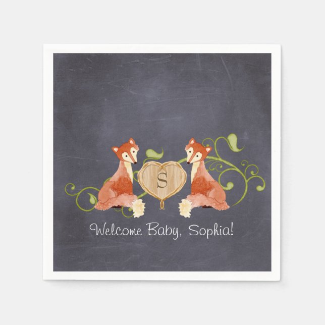 Woodland Animal Creatures, Fox n Vines Newborn Napkins (Front)