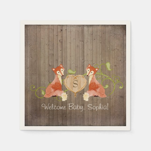 Woodland Animal Creatures, Fox n Vines Newborn Paper Napkins (Front)