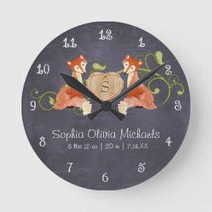 Woodland Animal Creatures, Fox n Vines Newborn Round Clock