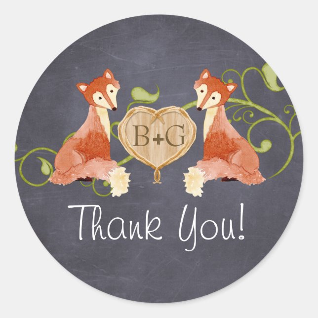 Woodland Animal Creatures, Fox n Vines Weddings Classic Round Sticker (Front)