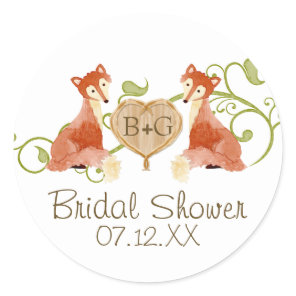 Woodland Animal Creatures, Fox n Vines Weddings Classic Round Sticker