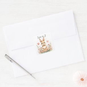 Woodland Animal Cute Bunny Pastel Pink Hearts Square Sticker