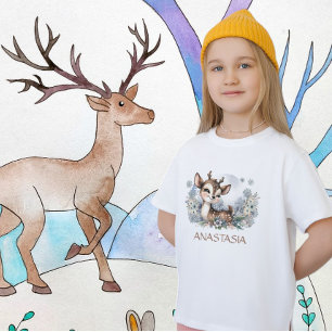 Woodland animal cute deer blue watercolor winter  T-Shirt