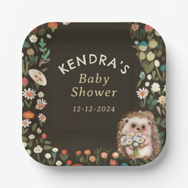 Woodland Animal Daisy Flower Baby Shower Paper Plates (Front)