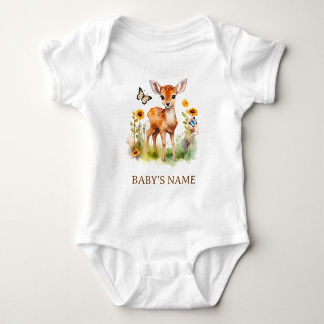 Woodland Animal Deer Baby Shower Bodysuit (Front)