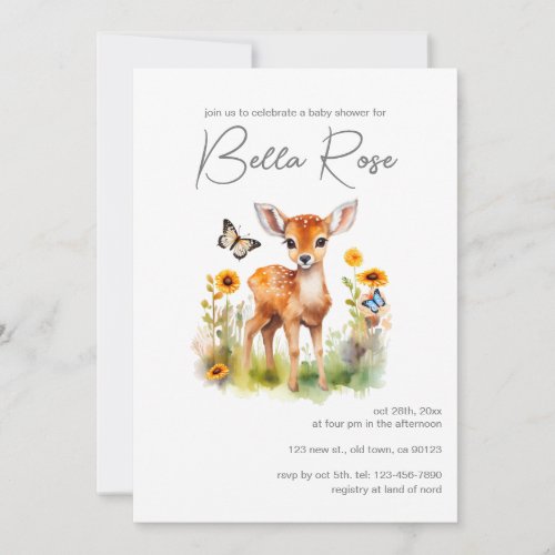 Woodland Animal Deer Baby Shower Invitation