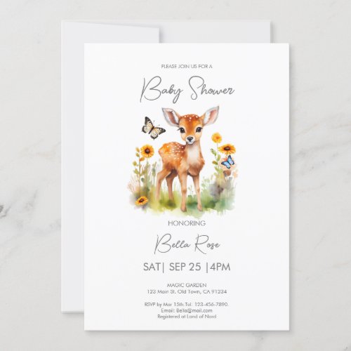 Woodland Animal Deer Baby Shower Invitation