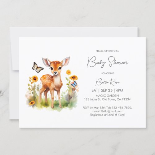 Woodland Animal Deer Baby Shower Invitation