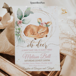 Woodland animal Deer Baby Shower Invitation Girl