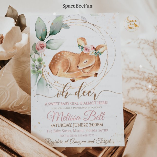 Woodland animal Deer Baby Shower Invitation Girl (Woodland animal Deer Baby Shower Invitation Girl Forest animal Deer Girl Baby Shower Invite Woodland)