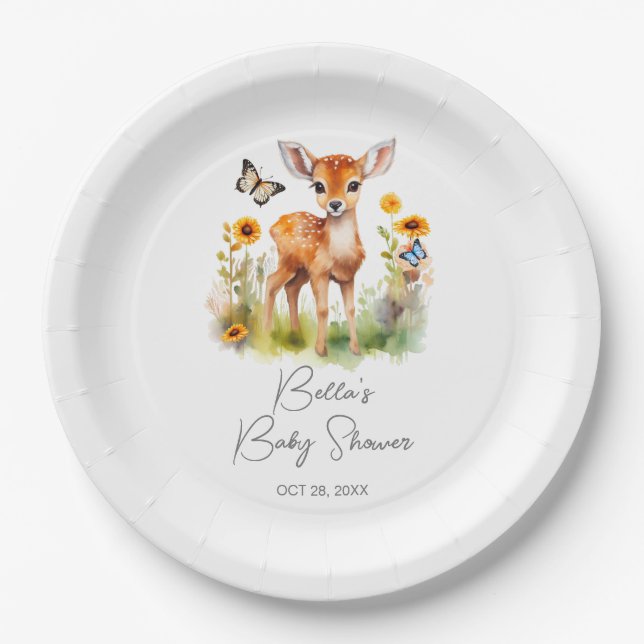 Woodland Animal Deer Baby Shower Paper Plates (Front)