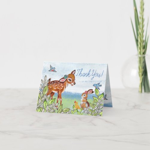 Woodland Animal Deer Bunny Duck Cute Baby Blank Thank You Card