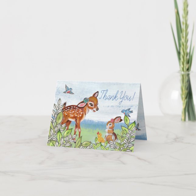 Woodland Animal Deer Bunny Duck Cute Baby Blank Thank You Card (Front)