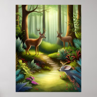 Woodland Animal Deer in Forest AI Generative Poster