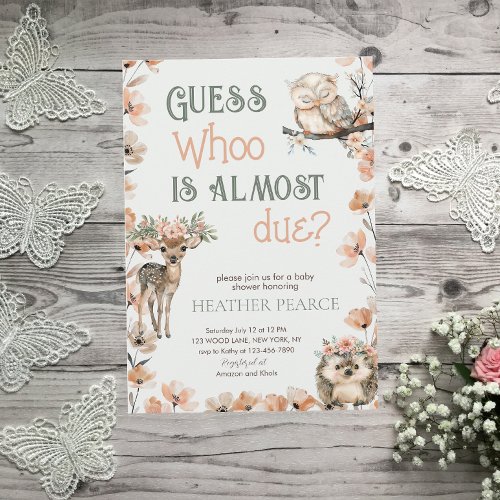 Woodland Animal Deer Owl Baby Shower Invitation