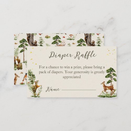 Woodland Animal Diaper Raffle baby shower game  Enclosure Card