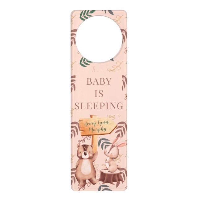 Woodland Animal Door Hanger, baby is sleeeping Door Hanger (Front)