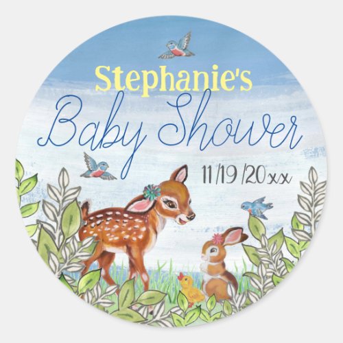 Woodland Animal Fawn Bunny Duck Cute Baby Shower Classic Round Sticker