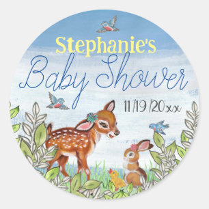 Woodland Animal Fawn Bunny Duck Cute Baby Shower Classic Round Sticker