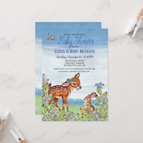 Woodland Animal Fawn Vintage Cute Baby Shower Invitation