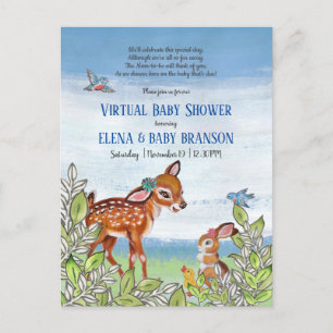 Woodland Animal Fawn Vintage Virtual Baby Shower Invitation Postcard