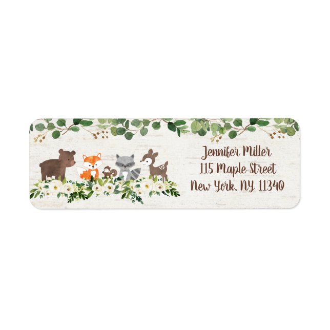 Woodland Animal Floral Address Label (Front)