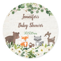 Woodland Animal Floral Baby Shower Classic Round Sticker