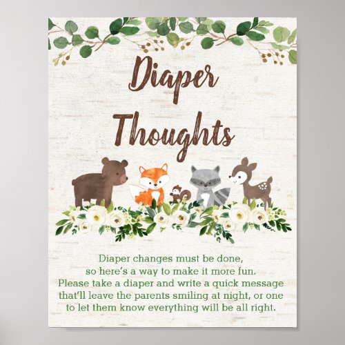 Woodland Animal Floral Baby Shower Diaper Thoughts Poster