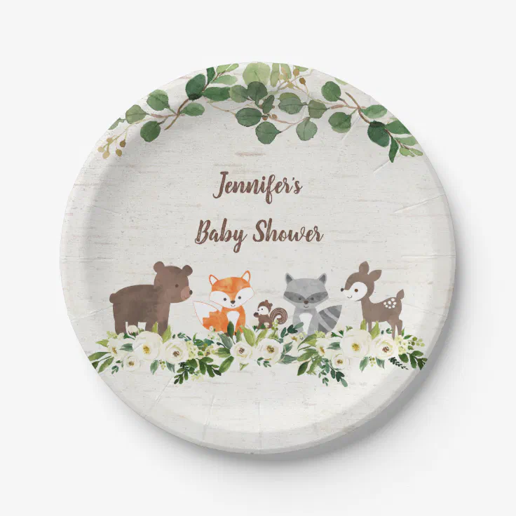 Woodland Animal Floral Baby Shower Paper Plates 