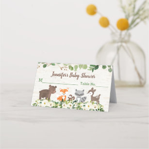 Woodland Animal Floral Baby Shower Place Card
