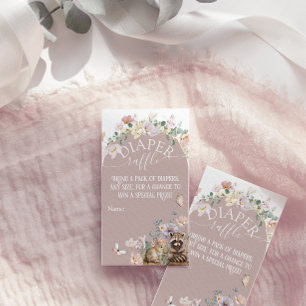 Woodland animal floral girl Baby Shower diaper Enclosure Card